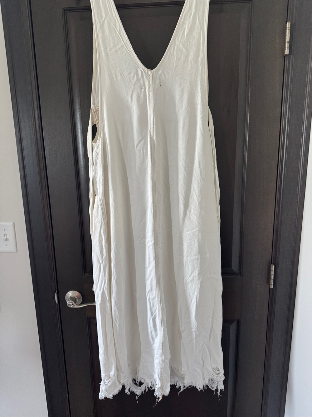 Free People White Sleeveless V-Neck Maxi Dress with Frayed Hem - Picture 8 of 10